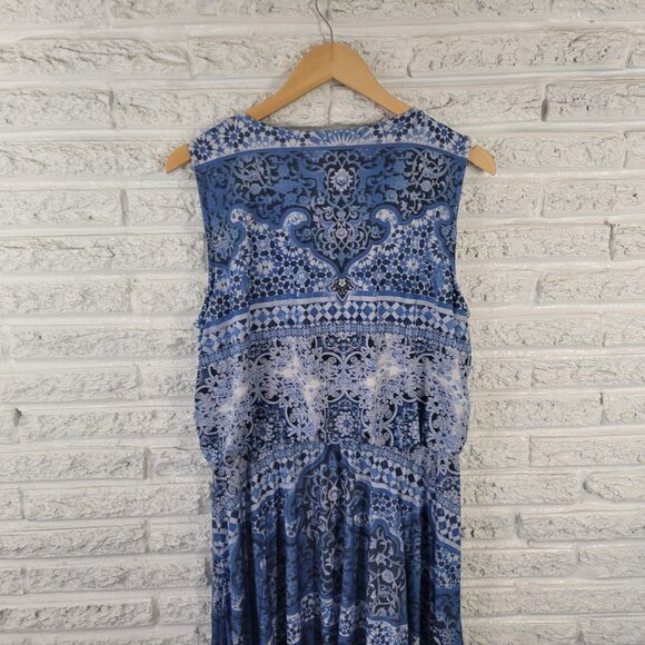 Style Co XL Fit & Flare Dress Blue White Geometric Asymmetric Lace Hem GEO81E - Picture 8 of 11